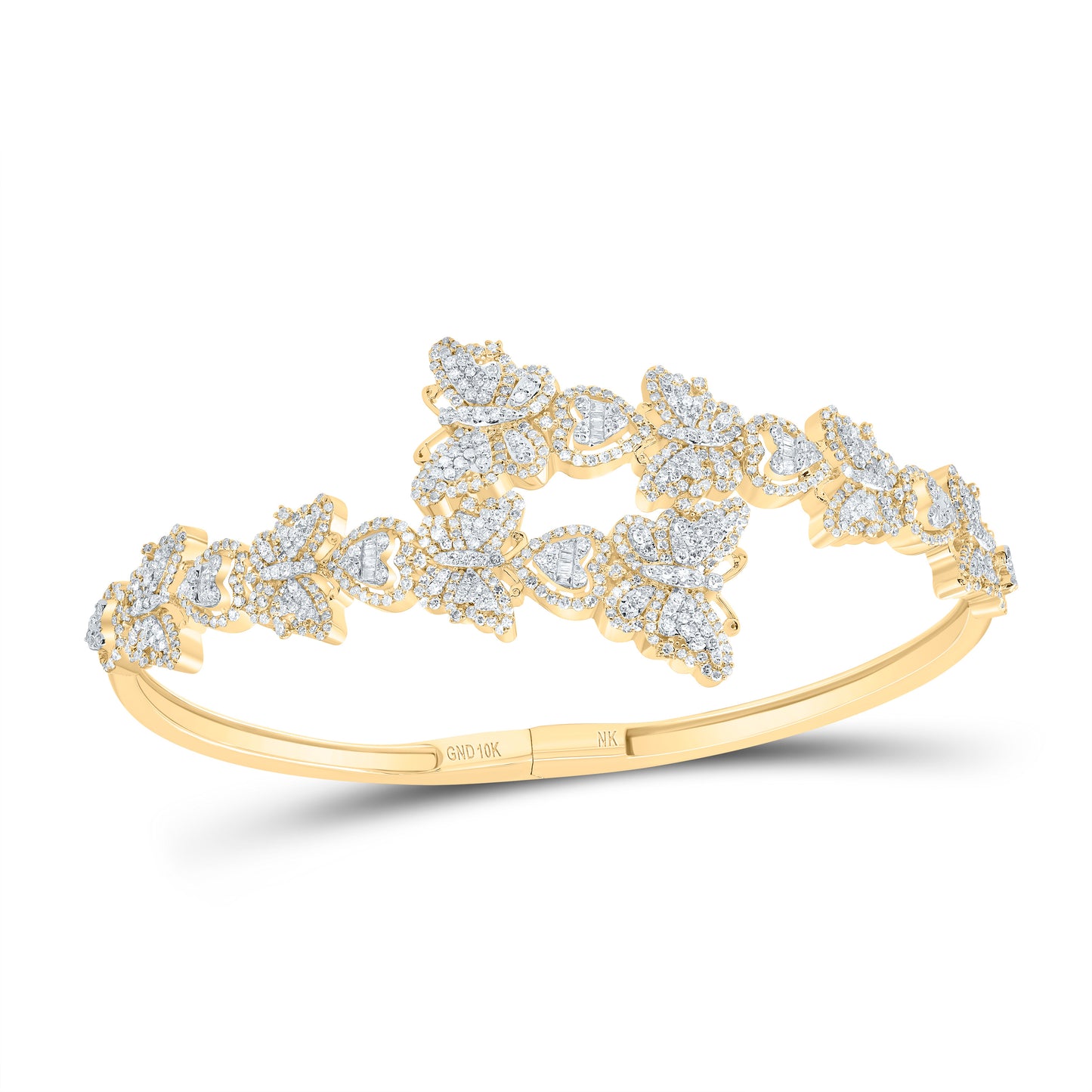 10kt Yellow Gold 2 1/2 Cttw Natural Diamond Fashion Butterfly-heart Bangle (55x65mm)
