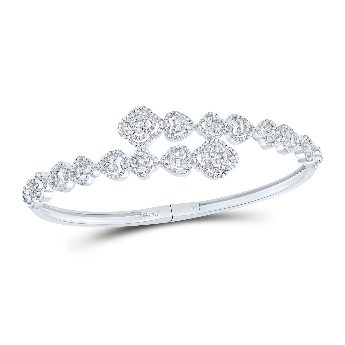 10kt White Gold 1 5/8 Cttw Natural Diamond Fashion Clover-heart Bangle (55x65mm)