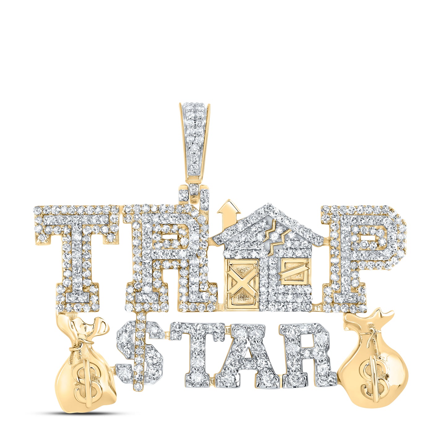 10kt Yellow Gold 1 5/8 Cttw Natural Diamond Trap-star-money Bag Men's Charm