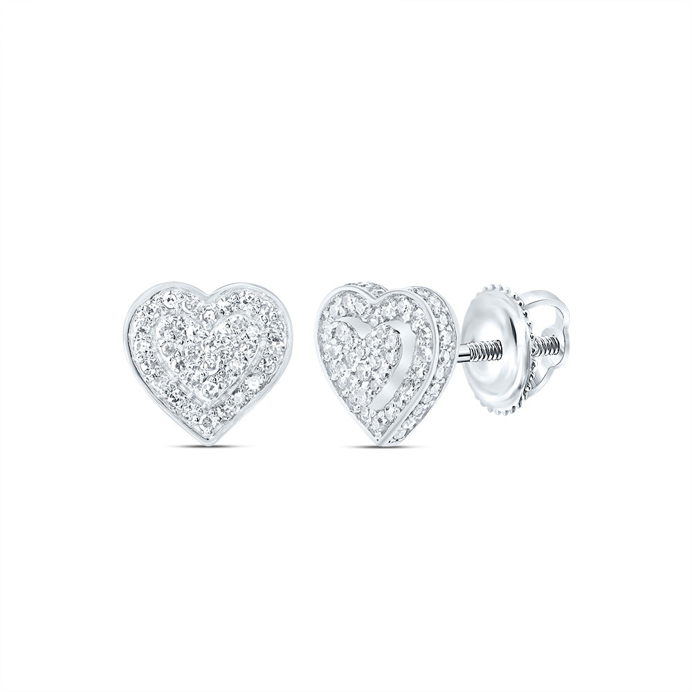 10kt White Gold 1/3 Cttw Natural Diamond Fashion Heart Stud Earring