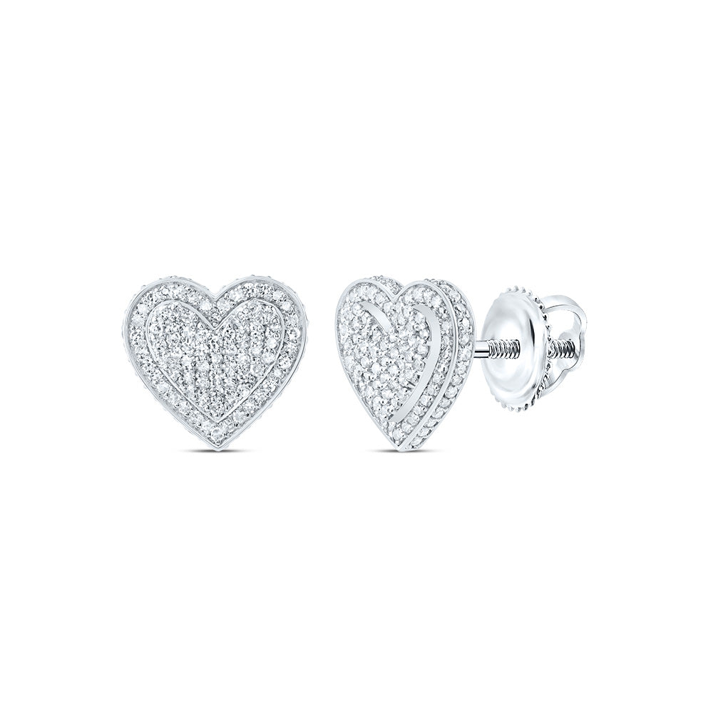 10kt White Gold 7/8 Cttw Natural Diamond Fashion Heart Stud Earring