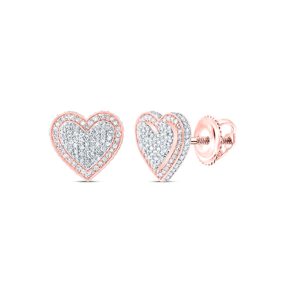 10kt Rose Gold 7/8 Cttw Natural Diamond Fashion Heart Stud Earring
