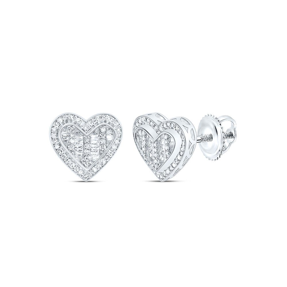 10kt White Gold 1/4 Cttw Natural Diamond Fashion Heart Stud Earring