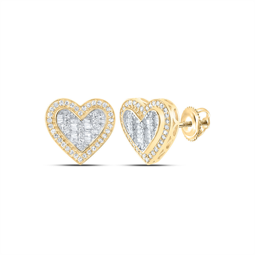 10kt Yellow Gold 1/2 Cttw Natural Diamond Fashion Heart Stud Earring