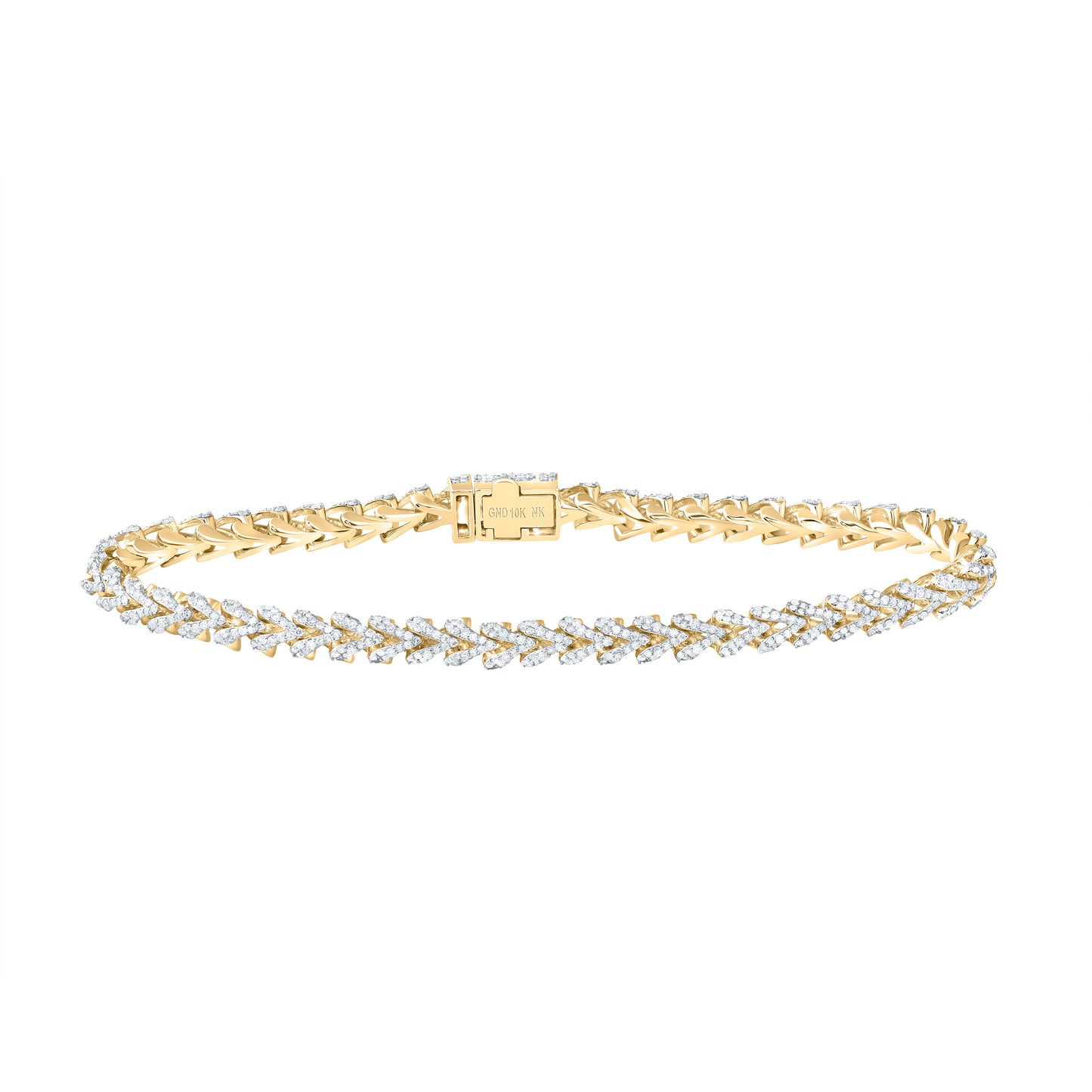 10kt Yellow Gold 2 7/8 Cttw Diamond (5 Mm) Franco Bracelet, Length: 8 Inch
