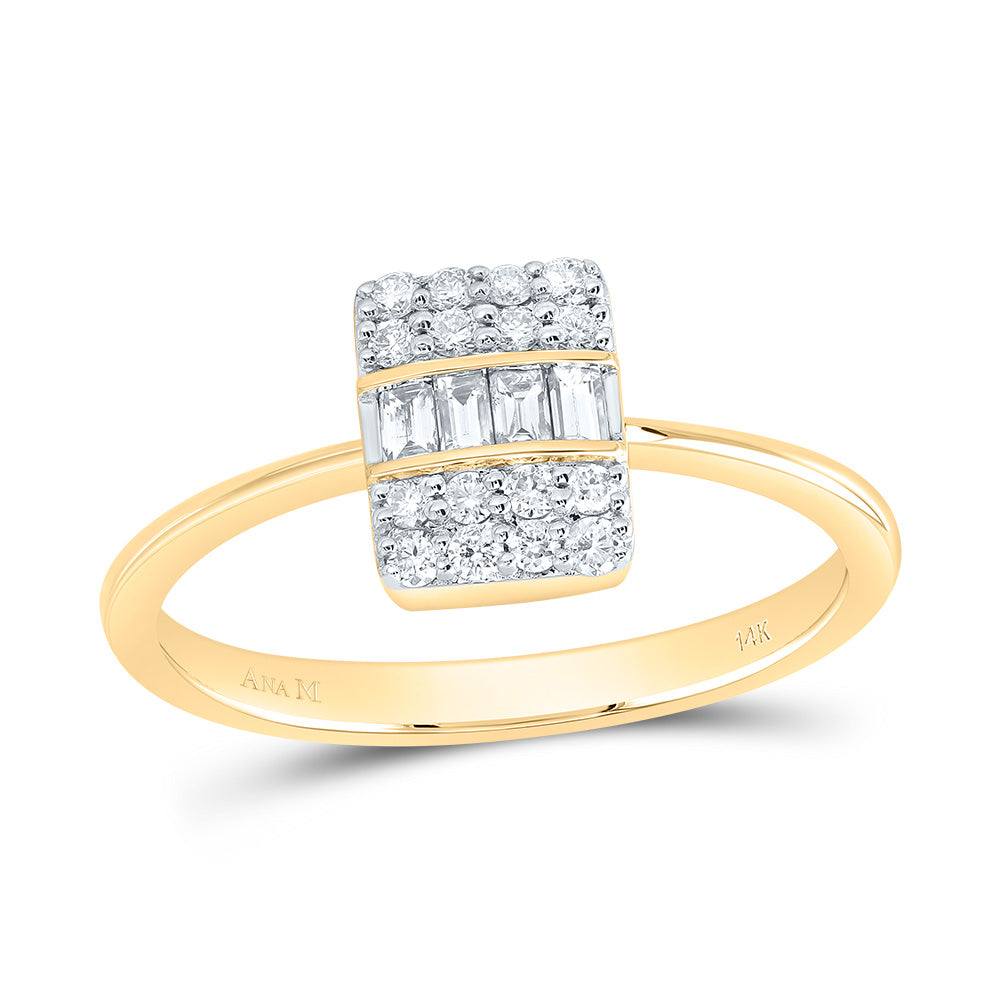14kt Yellow Gold 1/3 Cttw Natural Diamond Ana M Fashion Square Wedding Engagement Anniversary Ring, Women Size: 5-9
