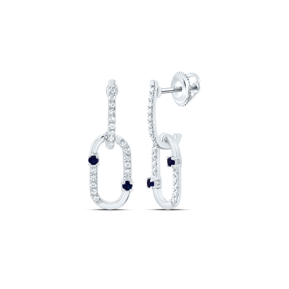 14kt White Gold 1/6 Cttw Natural Diamond and 1/20 Cttw Round Blue Sapphire Natural Gem Paper Clip Dangling Earring