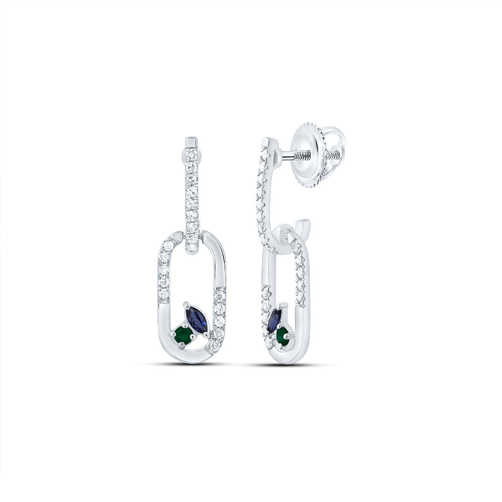 14kt White Gold 1/6 Cttw Natural Diamond 1.6mm Round em, 3x2mm Marquise Blue Sapphire Natural Gem Paper Clip Dangling Earring