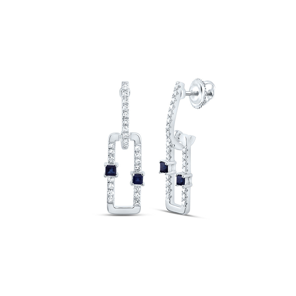 14kt White Gold 1/5 Cttw Natural Diamond and 1/8 Cttw Pr Blue Sapphire Natural Gem Paper Clip Dangling Earring