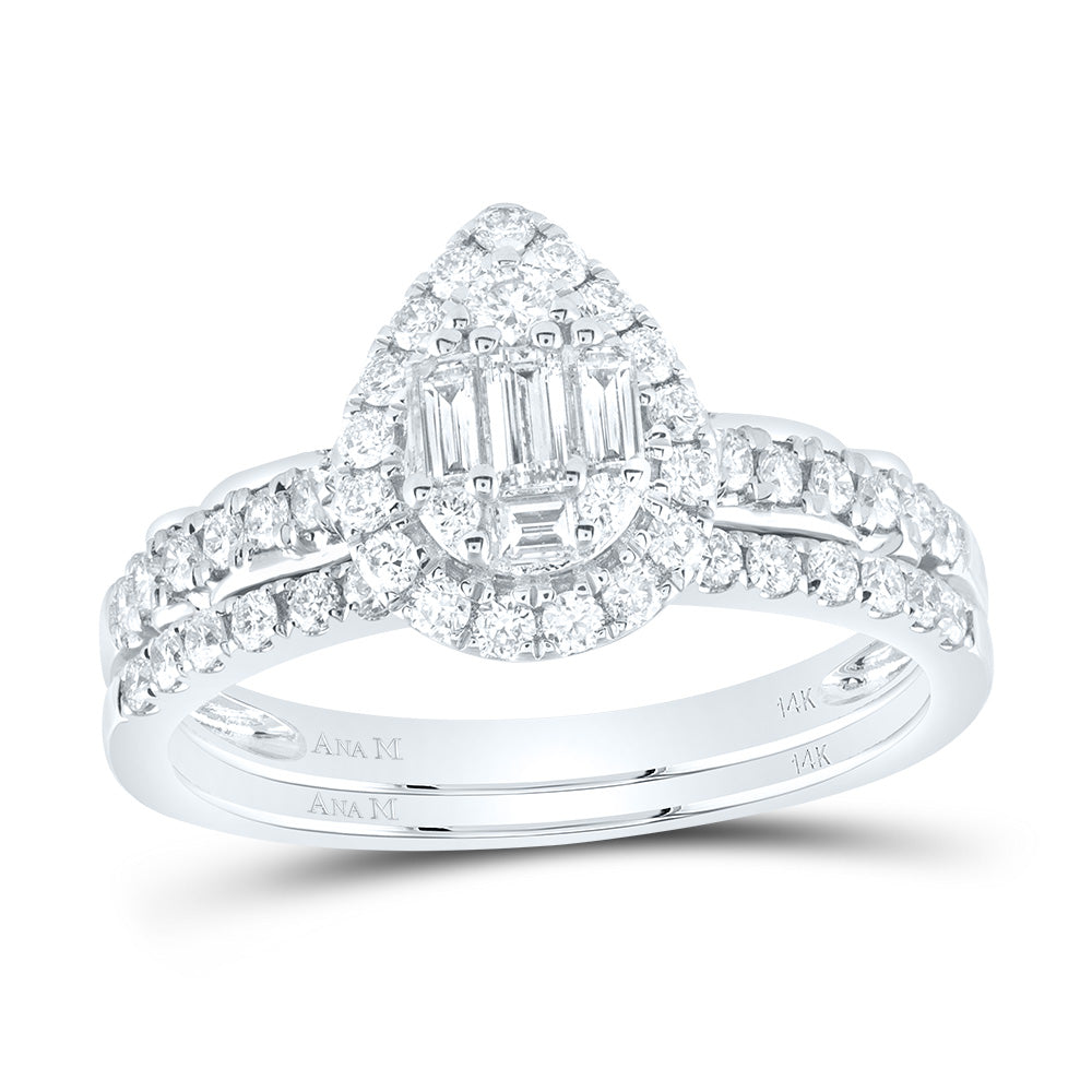 14kt White Gold 3/4 Cttw Natural Diamond Ana M Diana Pear Wedding Engagement Anniversary Bridal Set, Women Size: 5-9