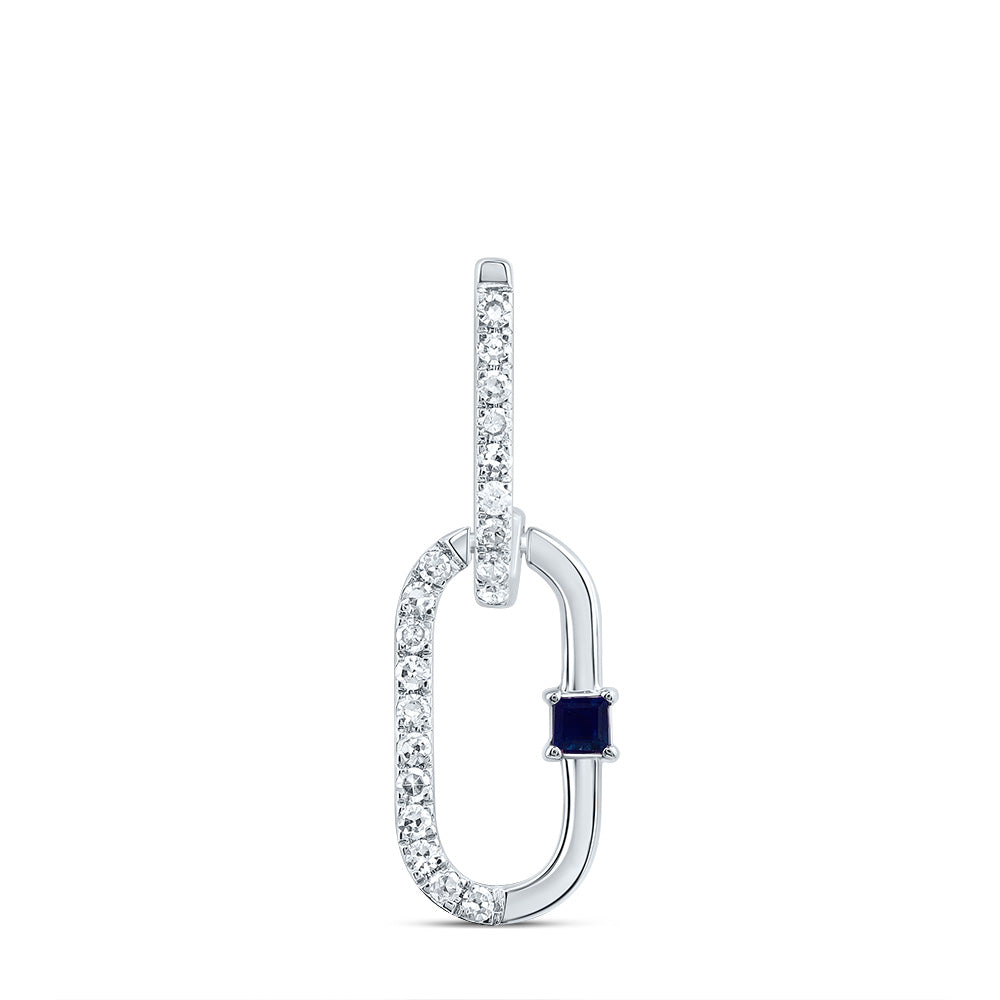 14kt White Gold 1/12 Cttw Natural Diamond 1.5mm Pr Blue Sapphire Natural Gem Paper Clip Pendant