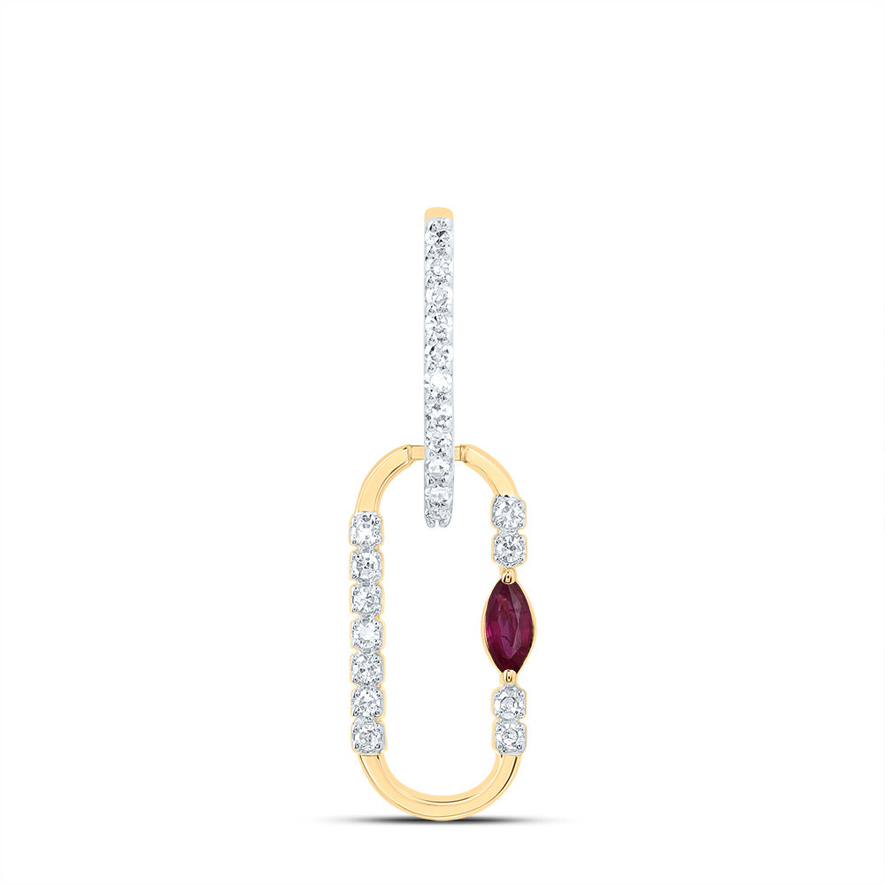 14kt Yellow Gold 1/12 Cttw Diamond 3x2mm Marquise Ruby Natural Gem Paper Clip Pendant
