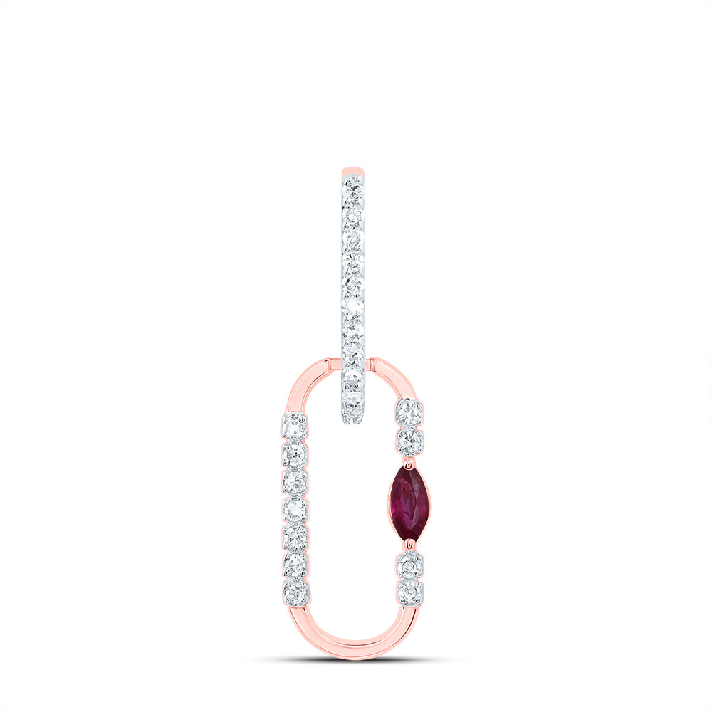 14kt Rose Gold 1/12 Cttw Diamond 3x2mm Marquise Ruby Natural Gem Paper Clip Pendant