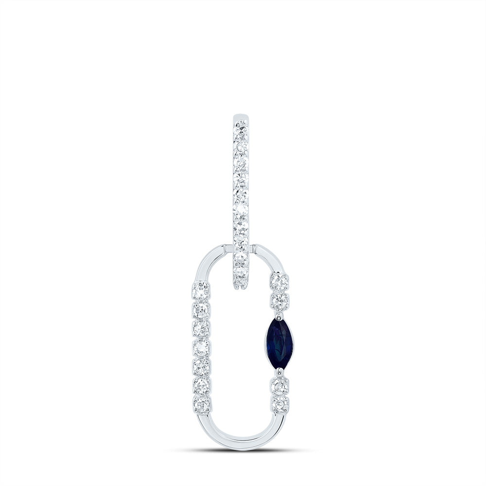 14kt White Gold 1/12 Cttw Diamond 3x2mm Marquise Blue Sapphire Natural Gem Paper Clip Pendant