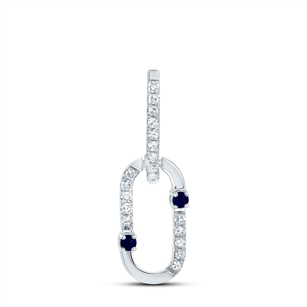 14kt White Gold 1/12 Cttw Diamond 0.03 Cttw Round Blue Sapphire Natural Gem Paper Clip Pendant