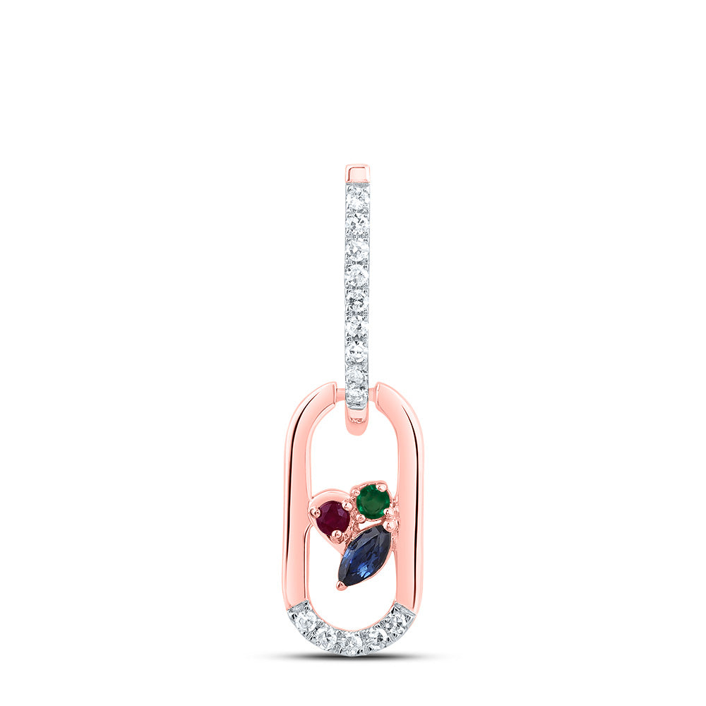 14kt Rose Gold 1/20 Cttw Diamond 1.4mm Round ru/em, 3x2mm Marquise Blue Sapphire Natural Gem Paper Clip Pendant