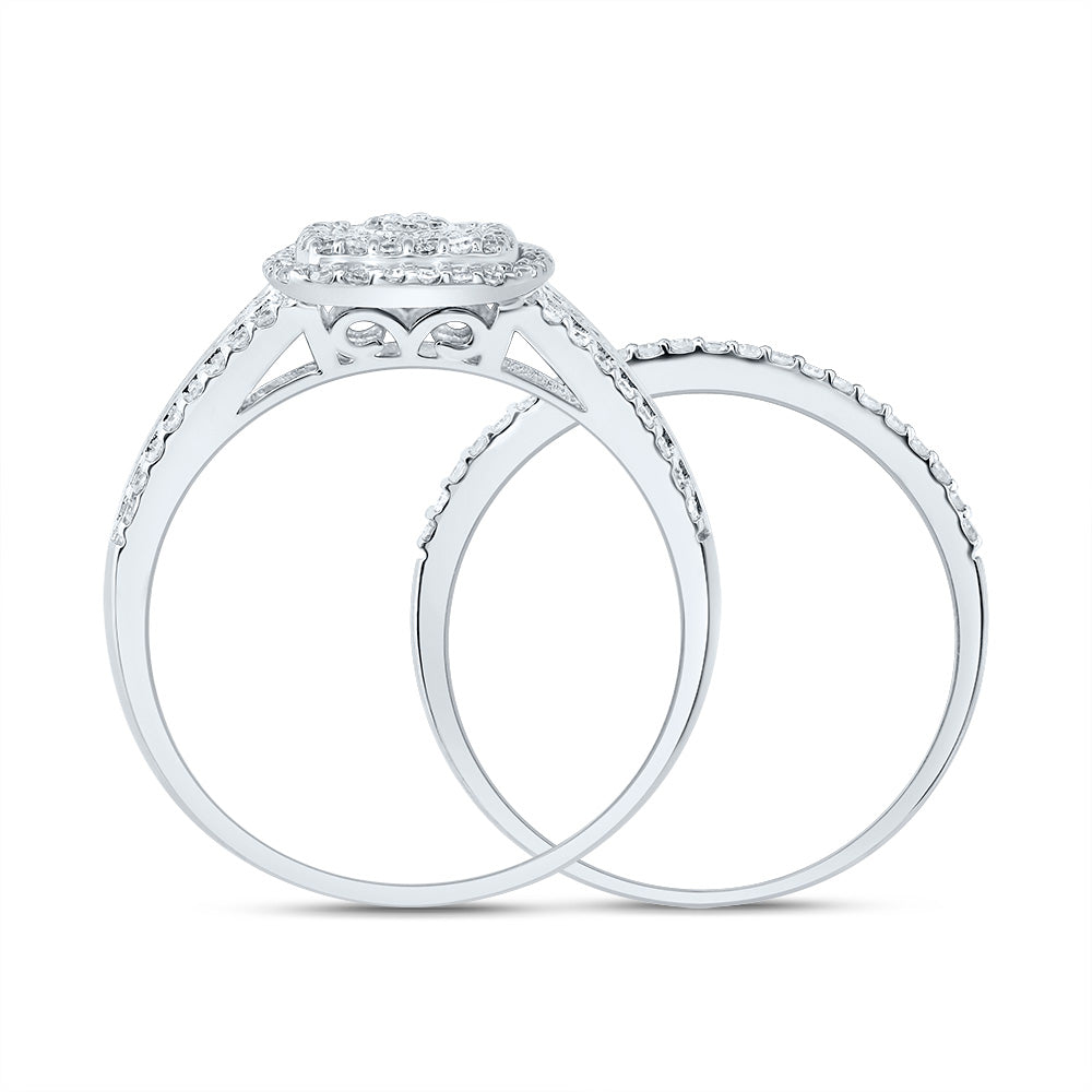 10kt White Gold 1/2 Cttw Diamond Cushion Double Halo Wedding Engagement Anniversary Bridal Set, Women Size: 5-9