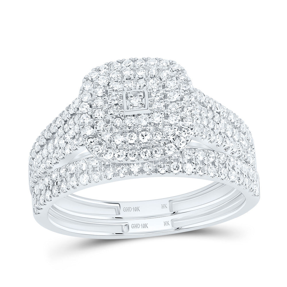 10kt White Gold 5/8 Cttw Diamond Cushion Double Halo Wedding Engagement Anniversary Bridal Set, Women Size: 5-9