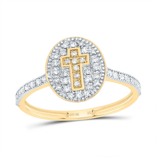 10kt Yellow Gold 1/4 Cttw Diamond Cross Oval Wedding Engagement Anniversary Ring, Women Size: 5-9