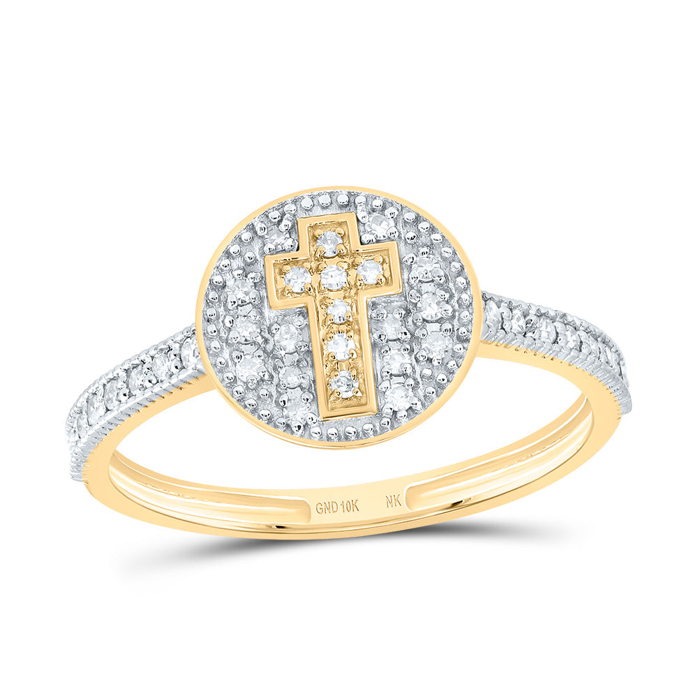 10kt Yellow Gold 1/8 Cttw Diamond Cross Round Wedding Engagement Anniversary Ring, Women Size: 5-9