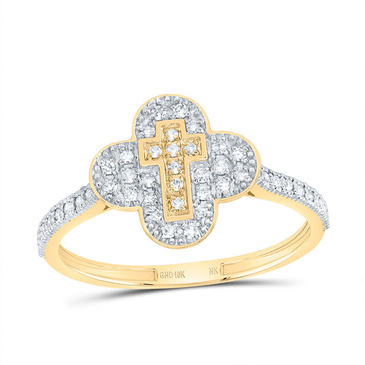 10kt Yellow Gold 1/6 Cttw Diamond Cross Clover Wedding Engagement Anniversary Ring, Women Size: 5-9