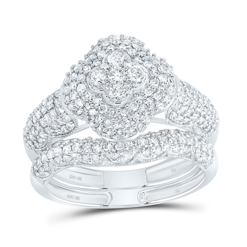 10kt White Gold 1 Cttw Diamond Fashion Clover Wedding Engagement Anniversary Bridal Set, Women Size: 5-9