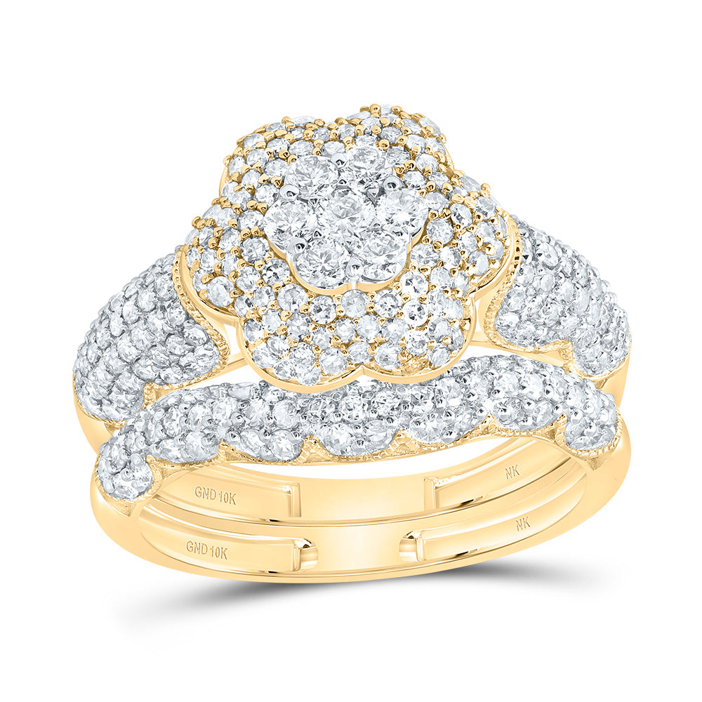 10kt Yellow Gold 1 1/4 Cttw Diamond Fashion Flower Wedding Engagement Anniversary Bridal Set, Women Size: 5-9