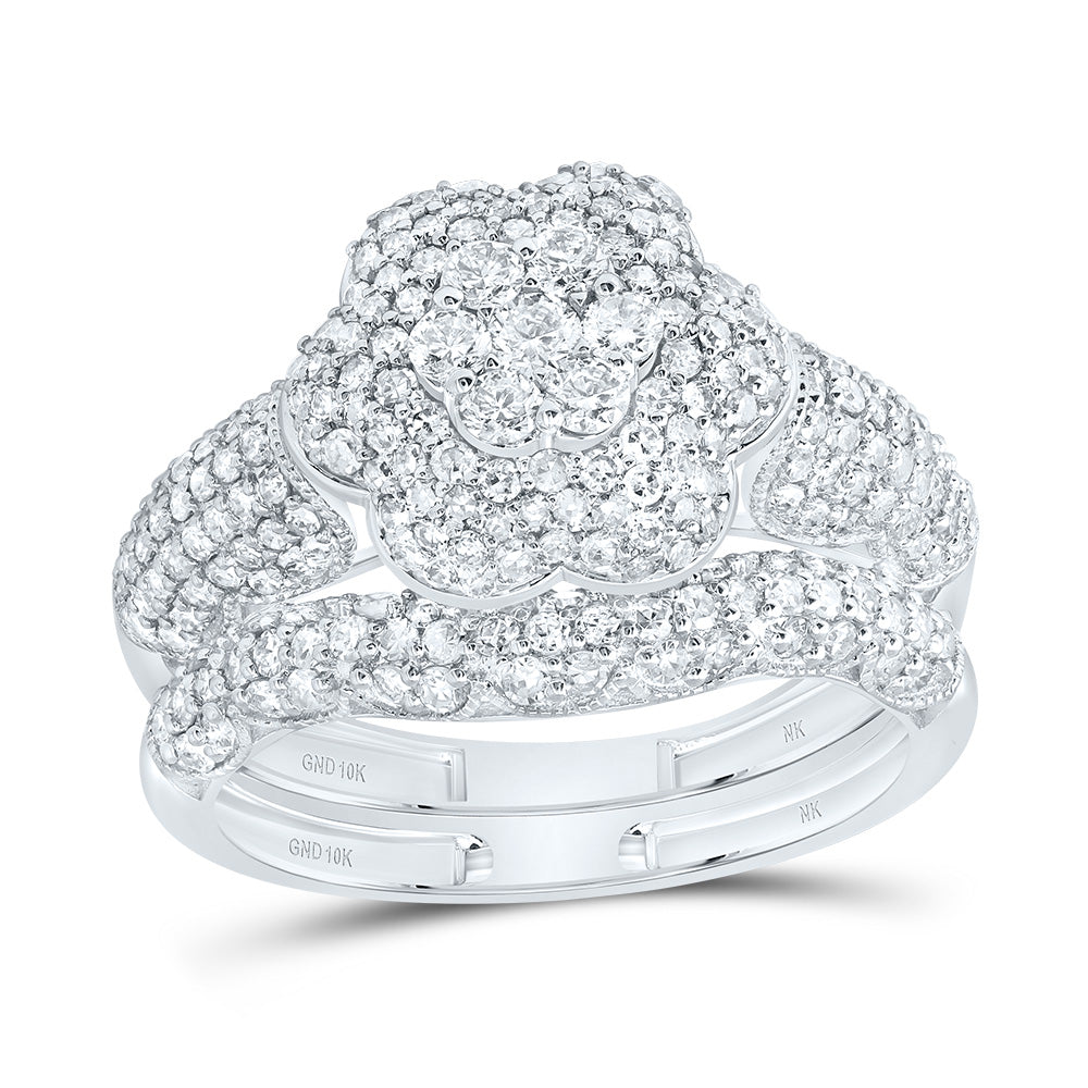 10kt White Gold 1 1/4 Cttw Diamond Fashion Flower Wedding Engagement Anniversary Bridal Set, Women Size: 5-9