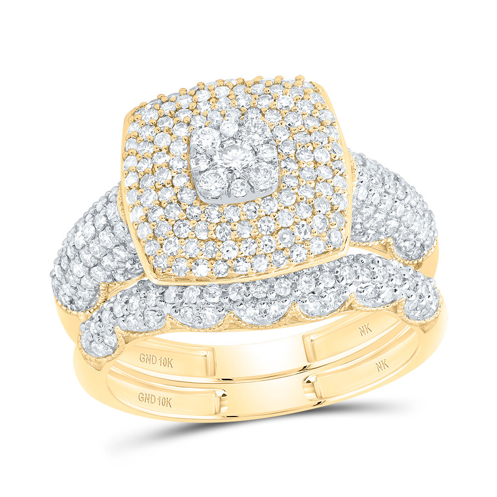 10kt Yellow Gold 1 1/5 Cttw Diamond Fashion Cushion Wedding Engagement Anniversary Bridal Set, Women Size: 5-9