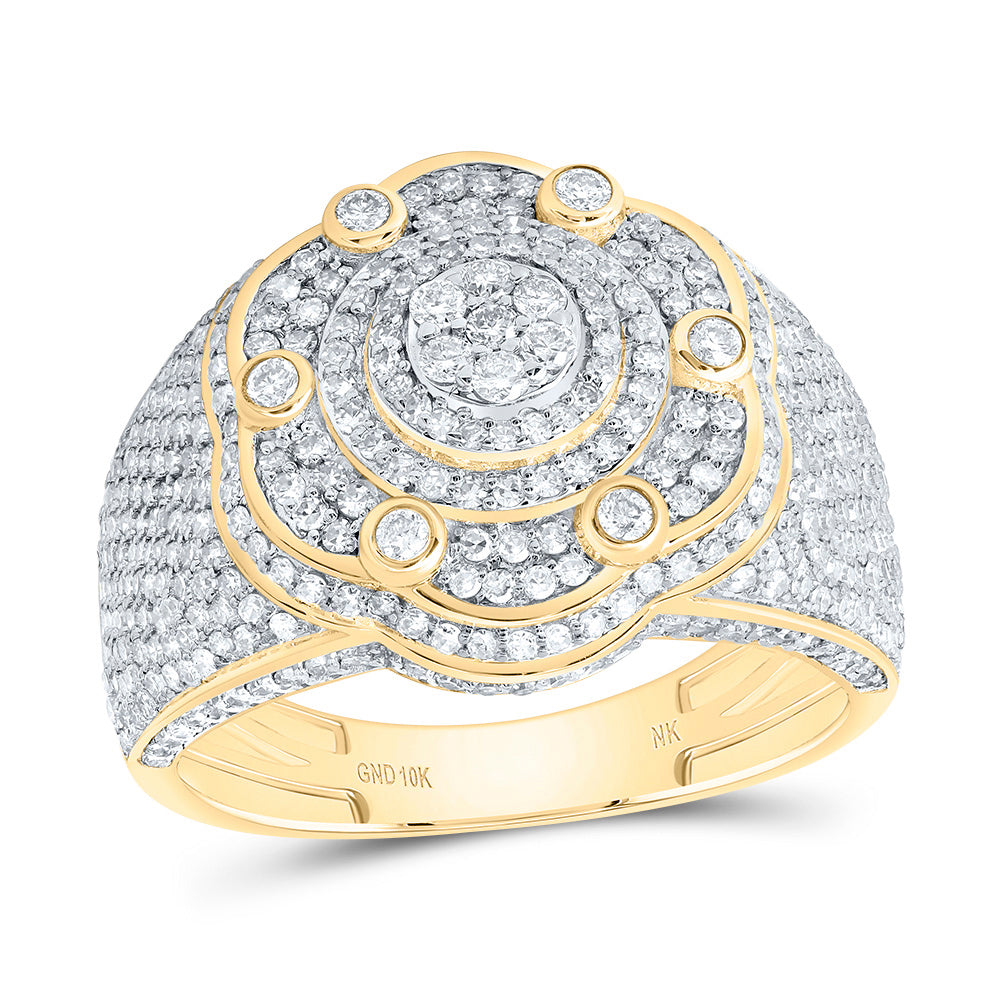 10kt Yellow Gold 1 7/8 Cttw Diamond Fashion Flower Mens Ring, Men Size: 8-12