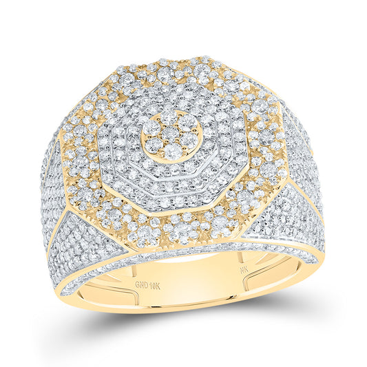 10kt Yellow Gold 2 1/3 Cttw Diamond Fashion Octagon Flower Mens Ring, Men Size: 8-12