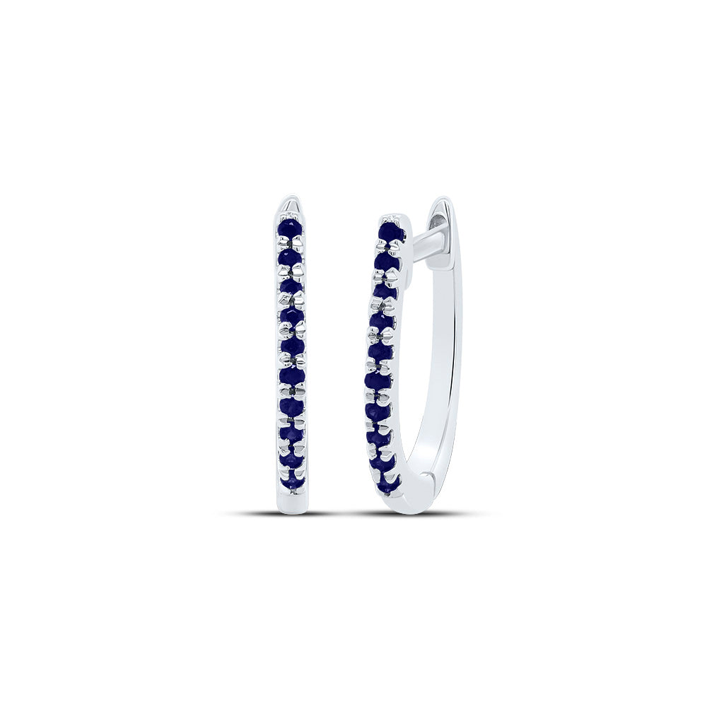 10kt White Gold 1/12 Cttw Blue Sapphire Round Natural Gem Fashion Hoops Earring