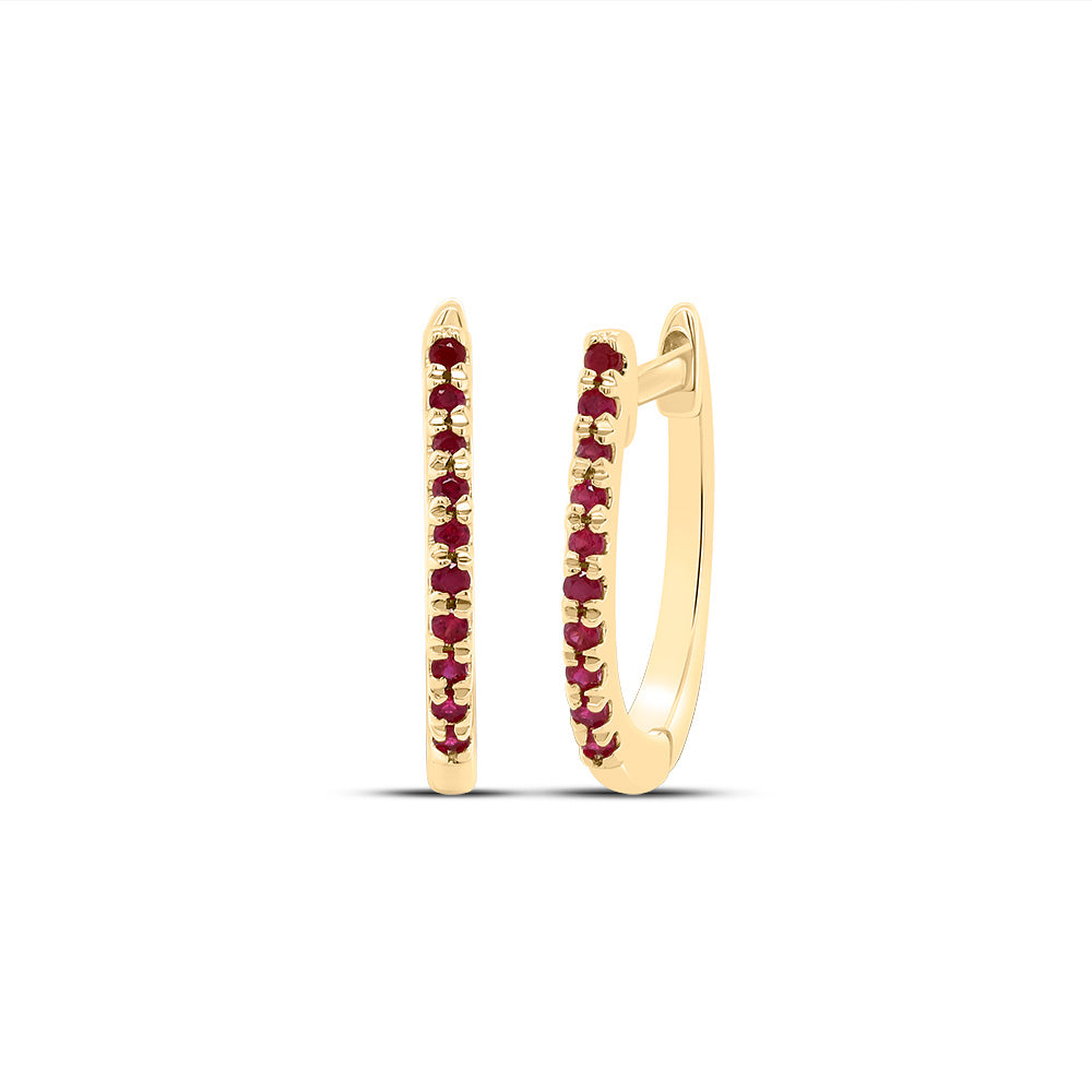 14kt Yellow Gold 1/10 Cttw Ruby Round Natural Gem Fashion Hoops Earring