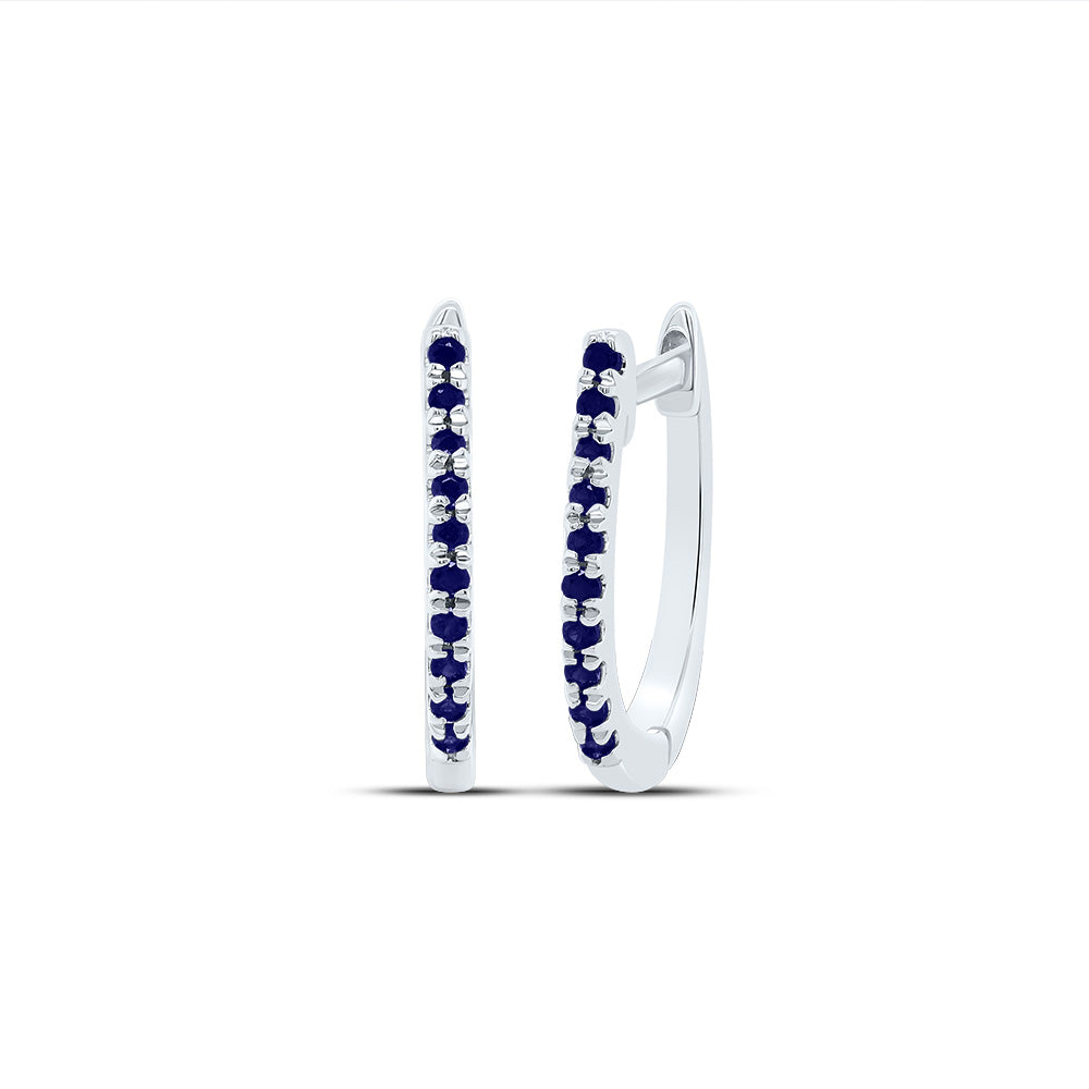 14kt White Gold 1/12 Cttw Blue Sapphire Round Natural Gem Fashion Hoops Earring