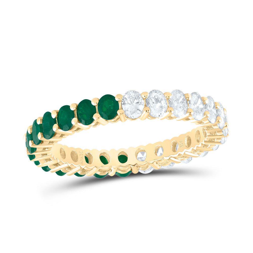 14kt Yellow Gold 1 Cttw Diamond Ana M and 1 Cttw Oval Emerald Natural Wedding Engagement Anniversary Gem Ring, Women Size: 5-9