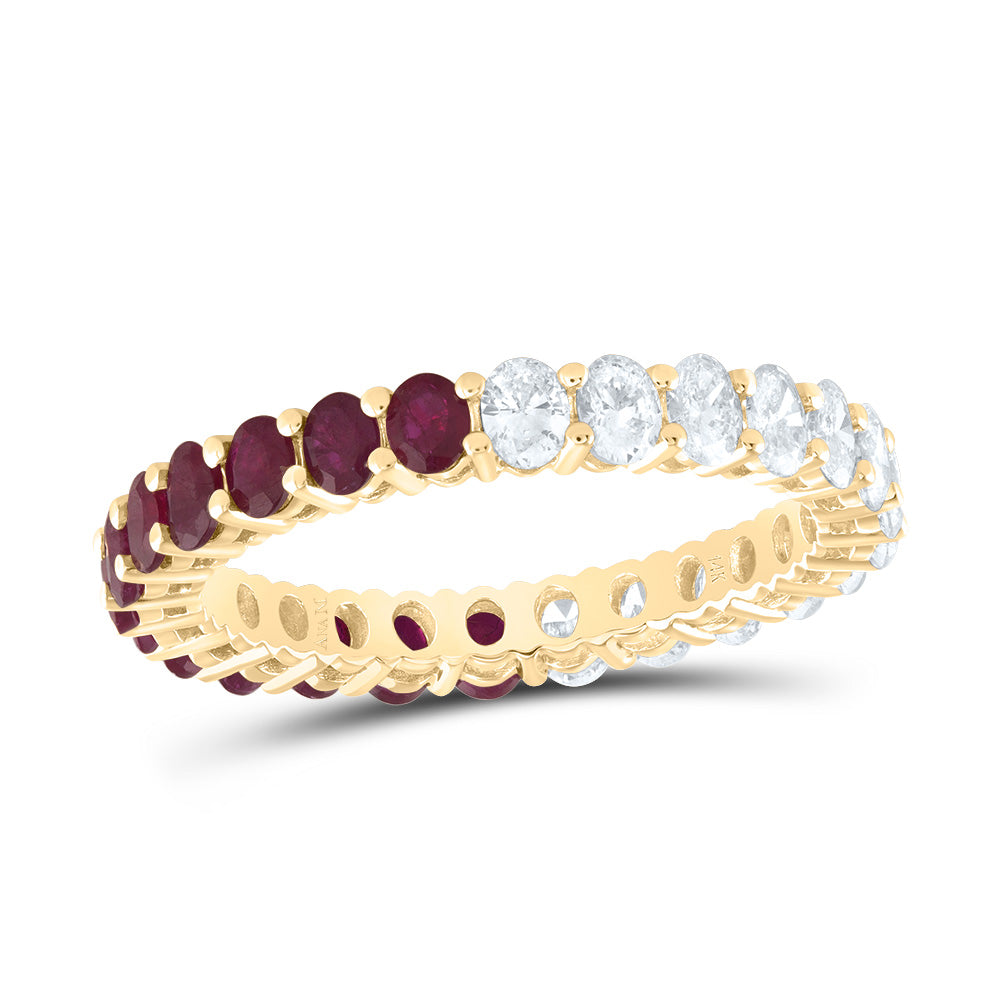 14kt Yellow Gold 1 Cttw Diamond Ana M and 1 Cttw Oval Ruby Natural Wedding Engagement Anniversary Gem Ring, Women Size: 5-9