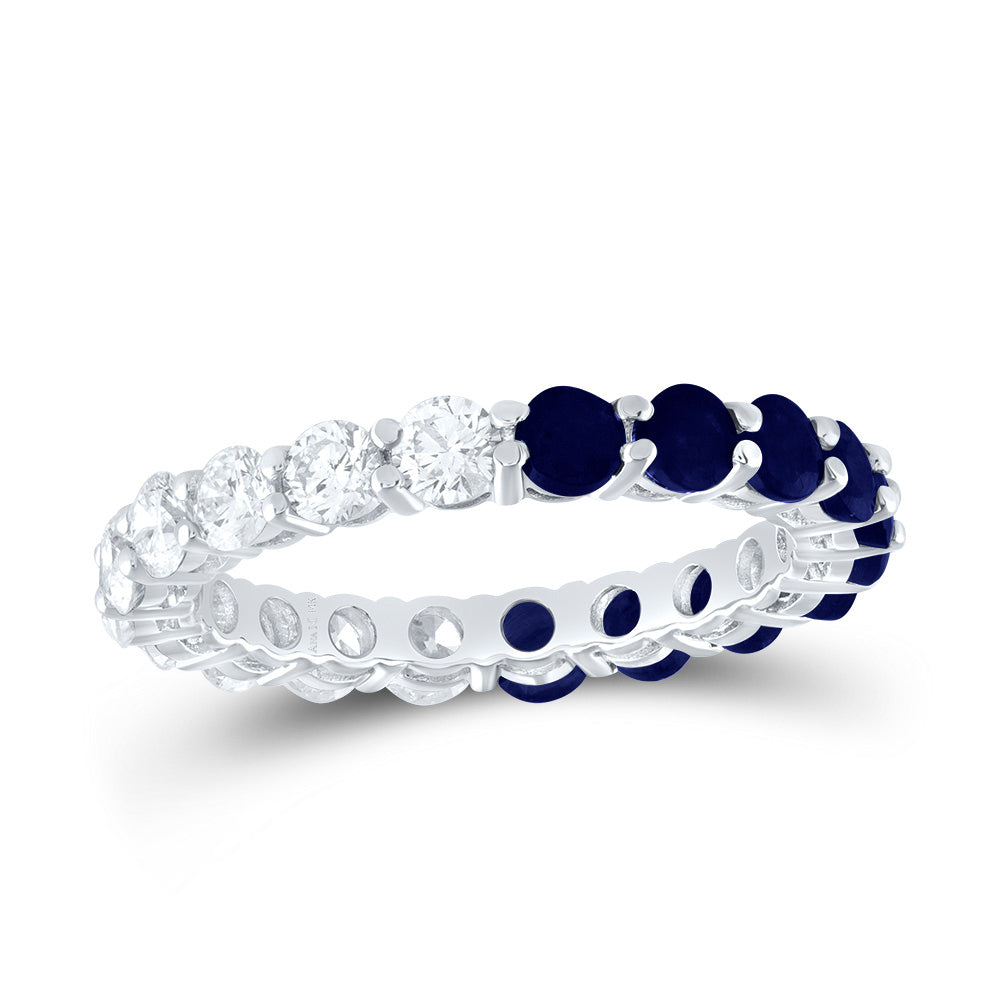 14kt White Gold 1 1/4 Cttw Diamond Ana M 2 Cttw Round Blue Sapphire Natural Wedding Engagement Anniversary Gem Ring, Women Size: 5-9