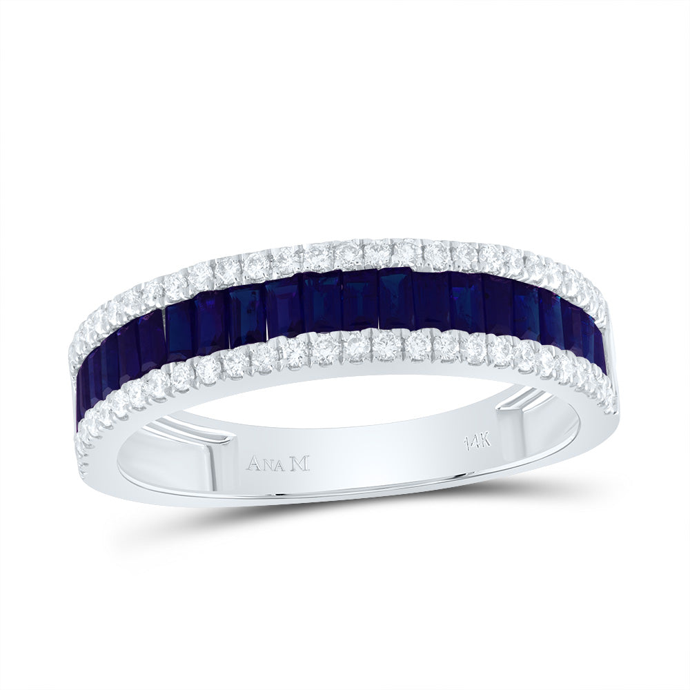 14kt White Gold 1/4 Cttw Natural Diamond Ana M and 7/8 Cttw-bg Blue Sapphire Natural Gem Bridal Wedding Engagement Anniversary Womens Band, Women Size: 5-9
