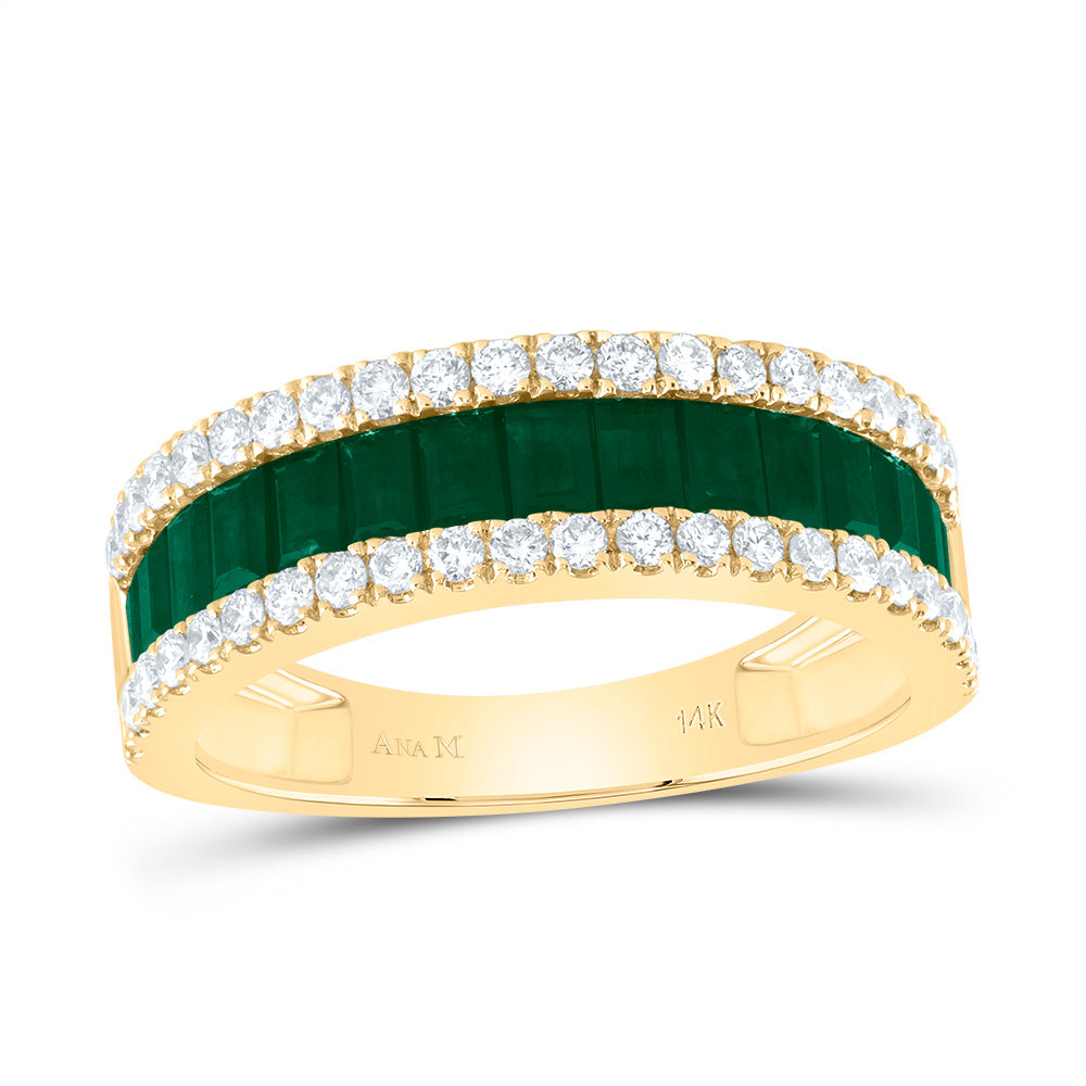 14kt Yellow Gold 1/2 Cttw Diamond Ana M and 1 1/3 Cttw-bg Emerald Natural Gem Bridal Wedding Engagement Anniversary Womens Band, Women Size: 5-9