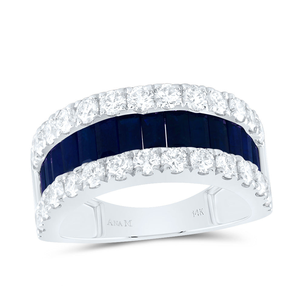 14kt White Gold 1 1/2 Cttw Diamond Ana M 2 5/8 Cttw-bg Blue Sapphire Natural Gem Bridal Wedding Engagement Anniversary Womens Band, Women Size: 5-9