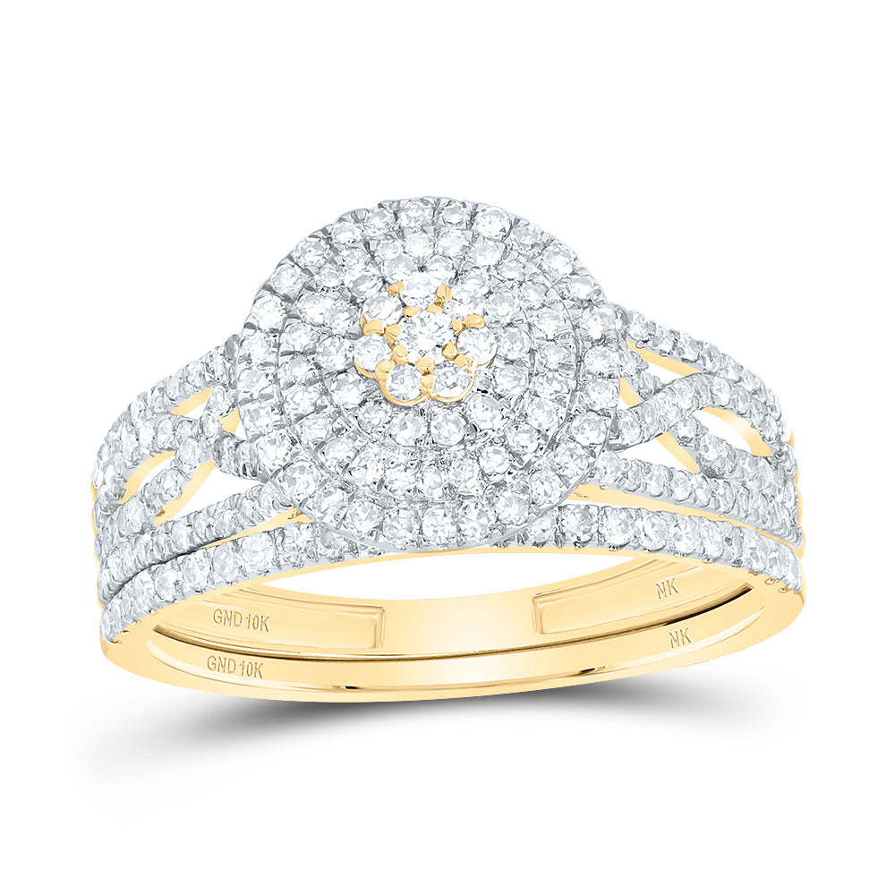 10kt Yellow Gold 3/4 Cttw Diamond Round Double Halo Wedding Engagement Anniversary Bridal Set, Women Size: 5-9