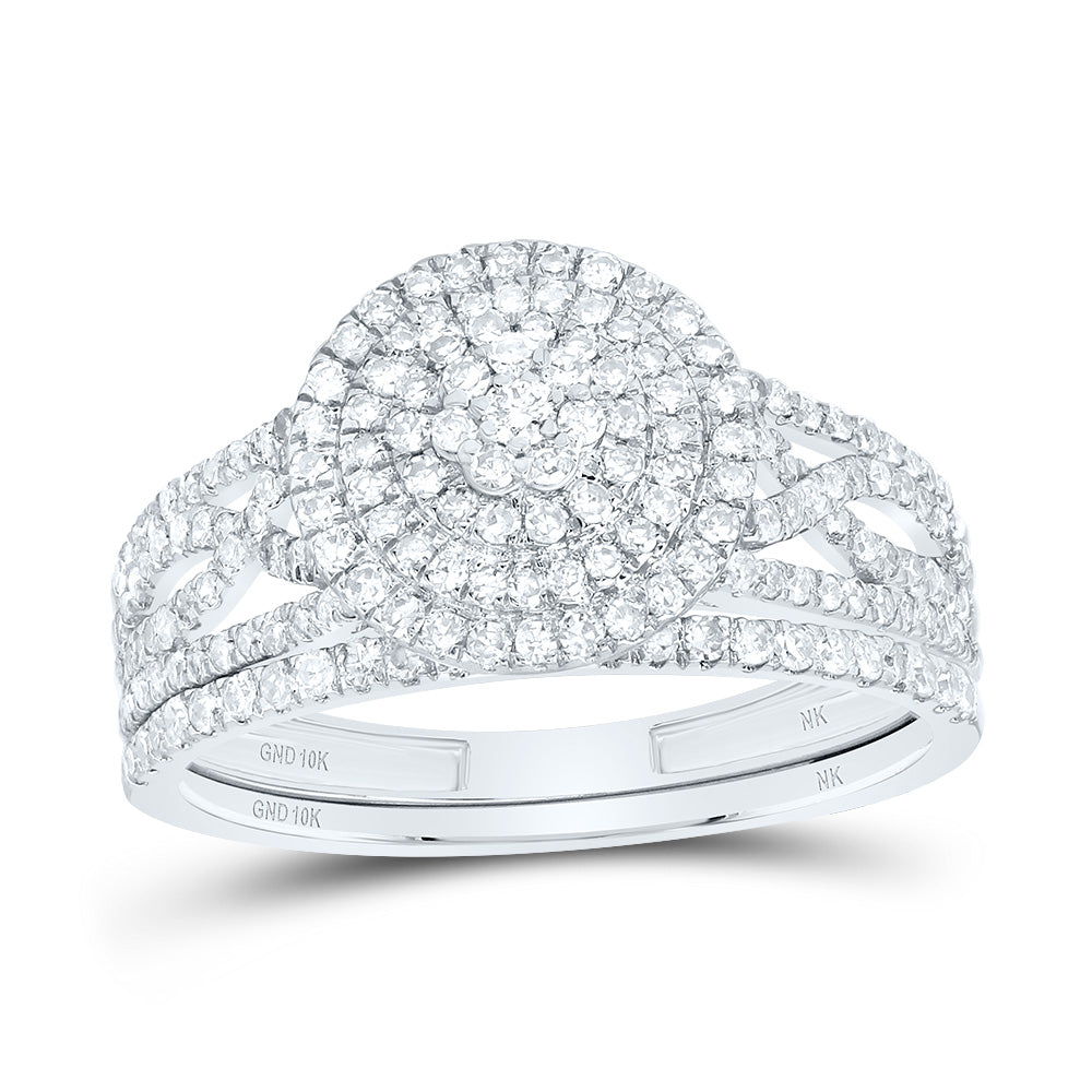 10kt White Gold 3/4 Cttw Diamond Round Double Halo Wedding Engagement Anniversary Bridal Set, Women Size: 5-9