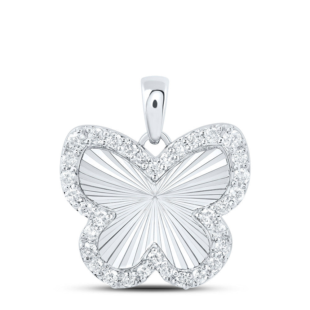 10kt White Gold 1/4 Cttw Diamond Fashion Butterfly Pendant