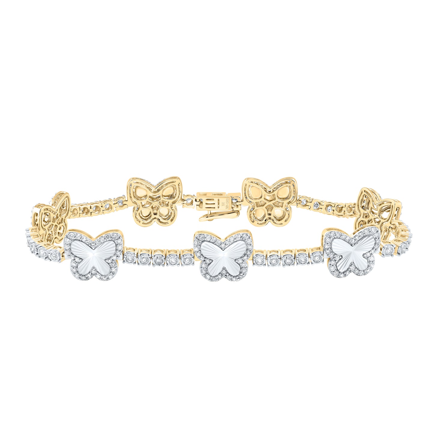 10kt Yellow Gold 1 7/8 Cttw Diamond Fashion Butterfly Bracelet, Length: 7 Inch