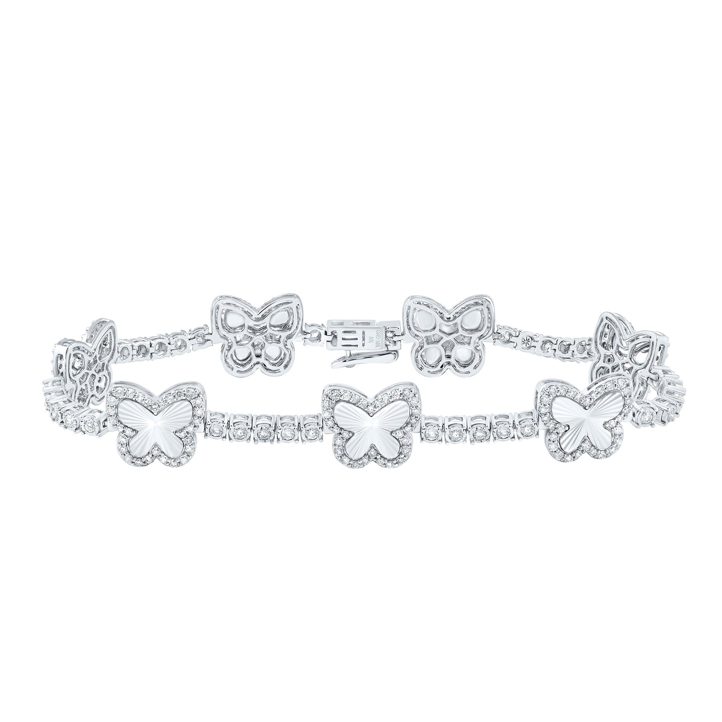 10kt White Gold 1 7/8 Cttw Diamond Fashion Butterfly Bracelet, Length: 7 Inch