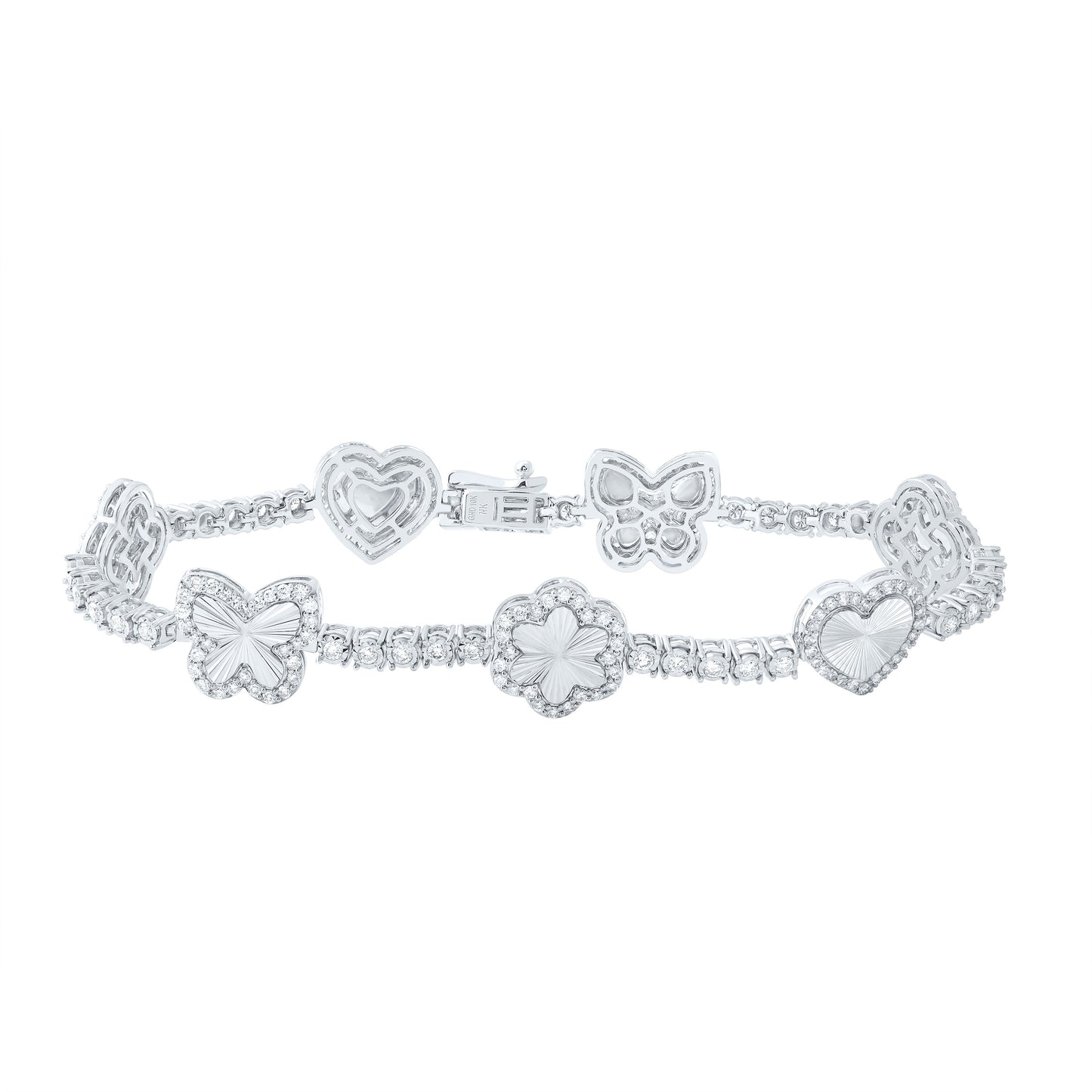 10kt White Gold 1 3/4 Cttw Diamond Fashion Heart Bracelet, Length: 7 Inch