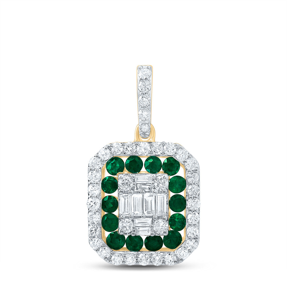 14kt Yellow Gold 1/3 Cttw Diamond Ana M and 1/4 Cttw Round Emerald Natural Gem Octagon Pendant