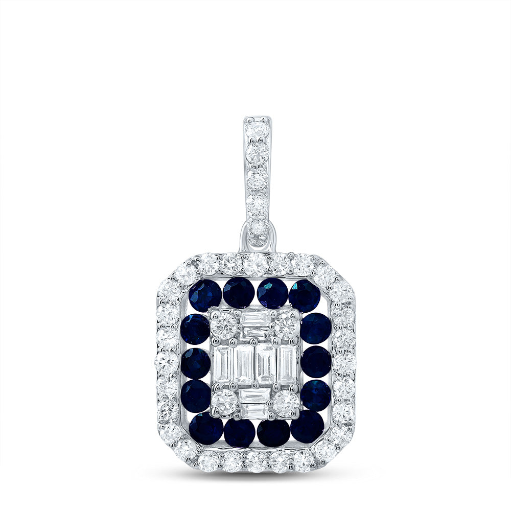 14kt White Gold 1/3 Cttw Diamond Ana M and 1/4 Cttw Round Blue Sapphire Natural Gem Octagon Pendant