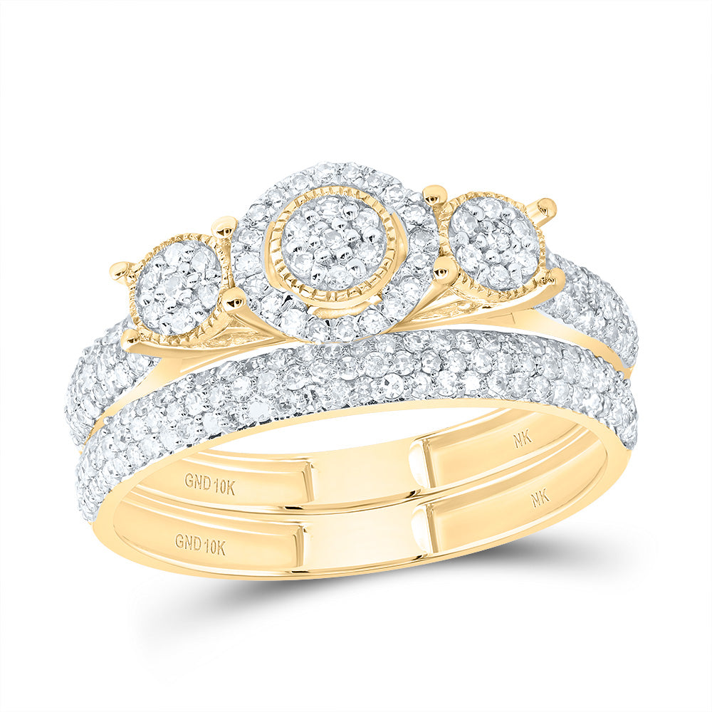 10kt Yellow Gold 5/8 Cttw Diamond Fashion Round Flower Wedding Engagement Anniversary Bridal Set, Women Size: 5-9