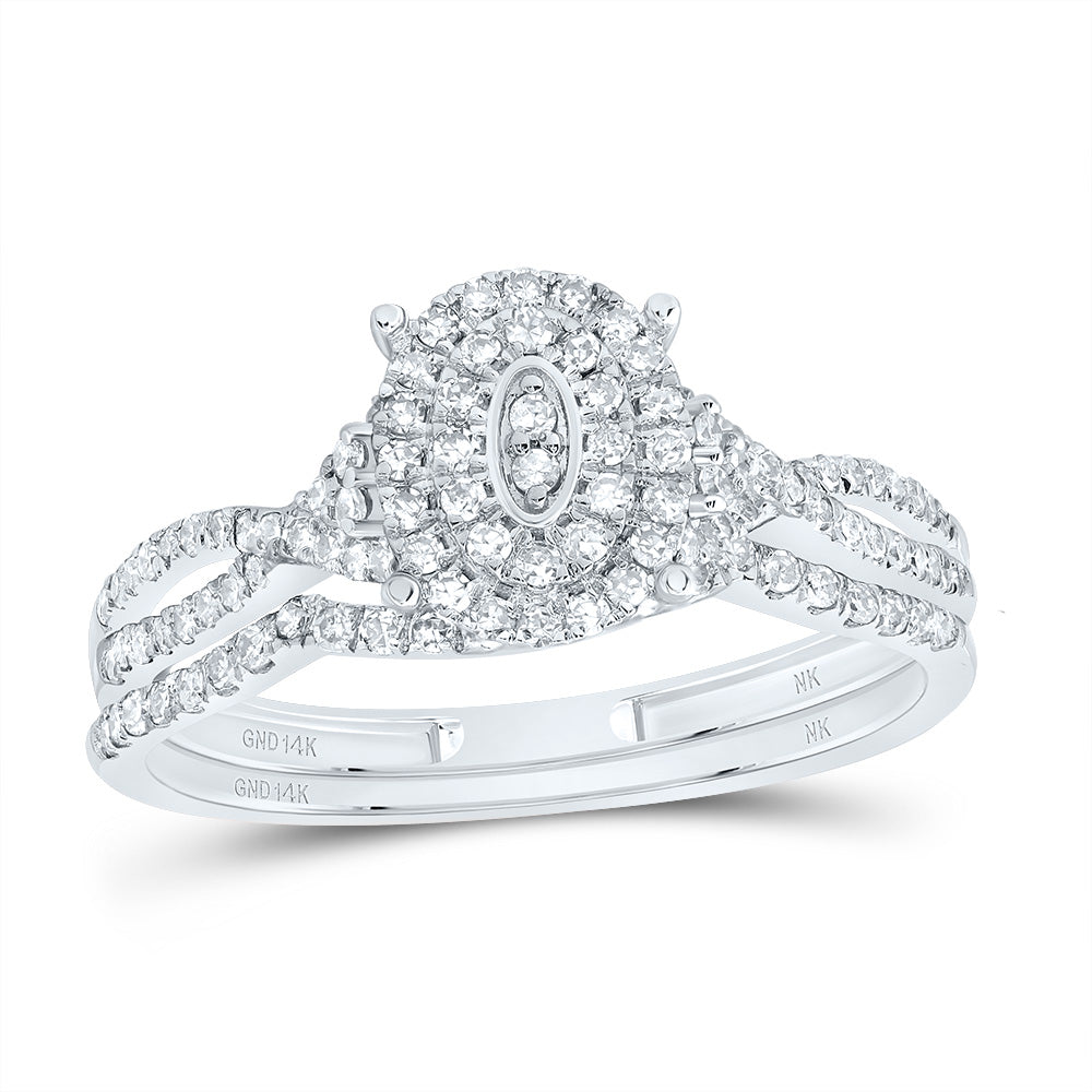 14kt White Gold 3/8 Cttw Diamond Oval Double Halo Wedding Engagement Anniversary Bridal Set, Women Size: 5-9